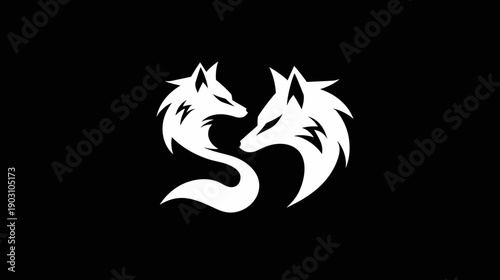 Wallpaper Mural Elegant white fox silhouettes on a black background perfect for design use Torontodigital.ca