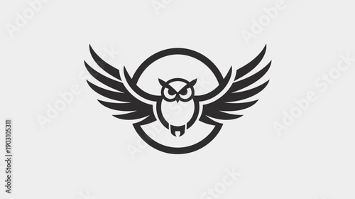 Owl illustration logo design with spread wings against a white background