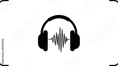 Headphones icon with sound wave on white background for audio and music