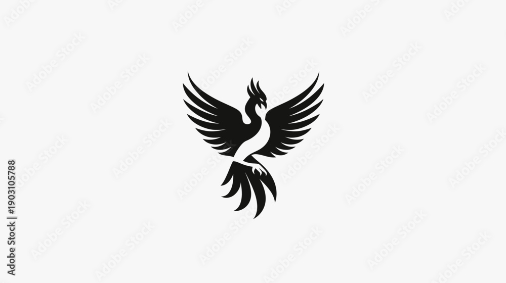 Fototapeta premium Elegant phoenix symbol in black on white background for diverse applications