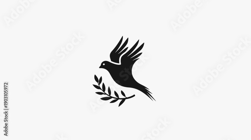 Black dove silhouette with olive branch symbolizing peace and hope