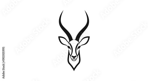 Elegant black and white gazelle silhouette isolated on white background