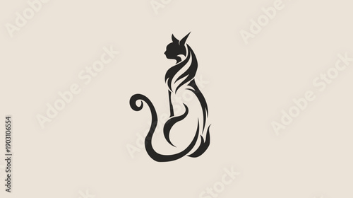 Elegant black cat silhouette design on beige background for decorative use