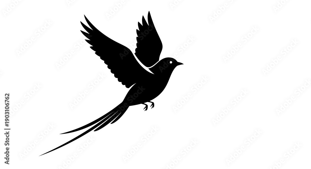 Fototapeta premium Black bird silhouette soaring against a white background vector illustration
