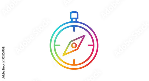 Modern abstract line art compass in bright gradient colors representing direction and journey