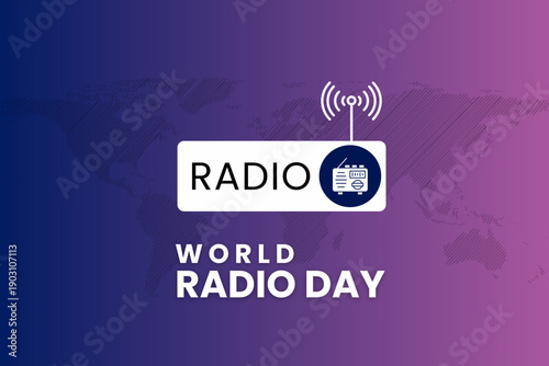 World Radio Day Illustration with Global Map and Radio Icon. Template for Media, Communication, Podcast, and Broadcasting Campaigns