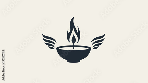 Abstract illustration of a candle flame in a bowl with stylized wings