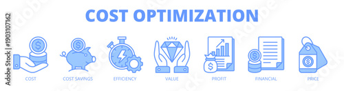 Cost optimization web banner icon vector illustration concept for expense efficiency with icon of cost, cost savings, efficiency, value, profit, financial, and price.