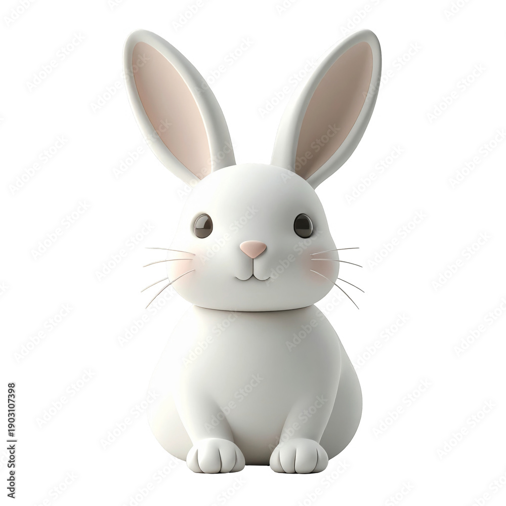 Fototapeta premium Cute White Rabbit with Pink Cheeks on Transparent Background