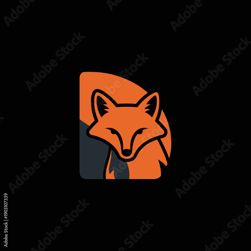 Stylized orange fox illustration with dark gray accents on a black background