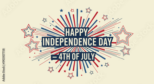 Happy Independence Day 4th of July celebration vector graphic, patriotic banner or poster element, red white and blue starburst design for website or social media overlay, isolated on transparent 