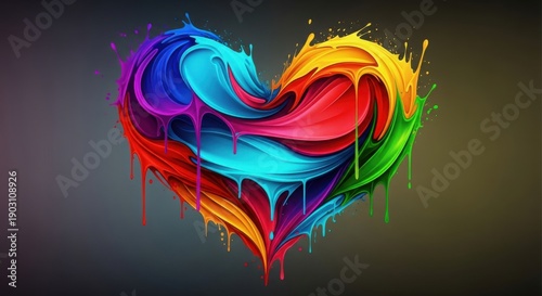 A vibrant and dynamic heart-shaped splash of love and creativity bursting with rainbow colors for a passionate valentine's day celebration