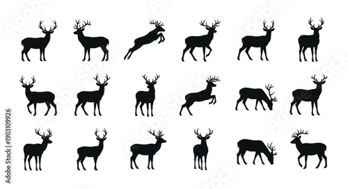 Collection of Deer Silhouettes in Various Poses.