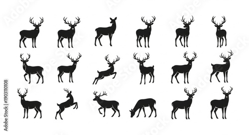 Collection of Deer Silhouettes in Various Poses.