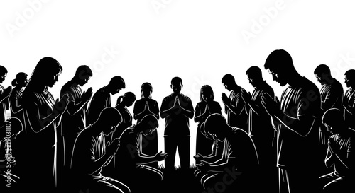 Silhouetted People Standing and Sitting Together.