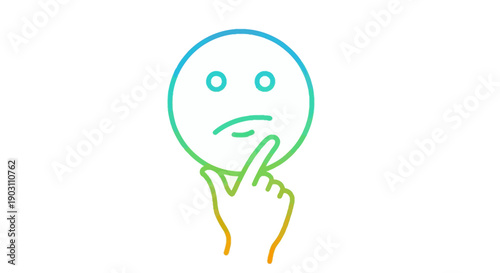 Thinking face emoji with hand on chin in vibrant gradient line art illustration pondering a solution