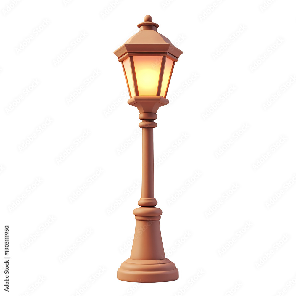 Fototapeta premium Illuminated Beige Streetlight on transparent background
