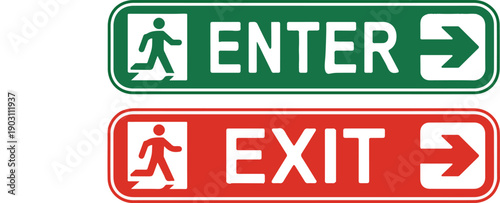 Emergency Enter Exit Directional Signs