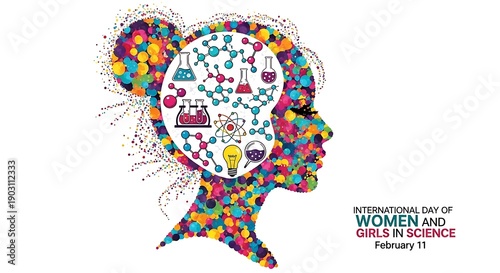 Wallpaper Mural Silhouette of womans head filled with colorful dots and science icons Torontodigital.ca