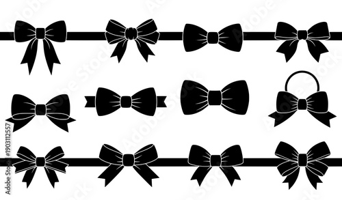 Ribbon Bow Icons Stencil Elegant Silhouette Vector