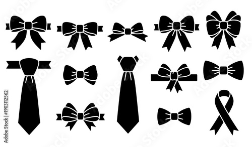 Elegant Ribbon Bow Silhouette Vector Icon Set