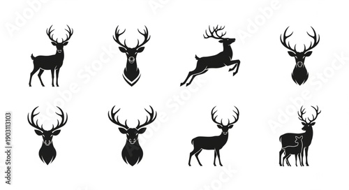 Collection of Deer Silhouettes Various Poses and Styles.