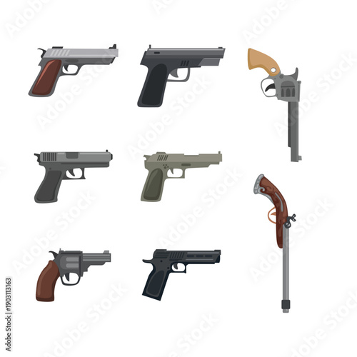 Military Pistol Hand Gun Fire Elements illustration on whtie background