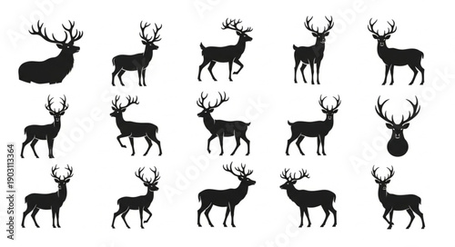 Collection of Deer Silhouettes in Various Poses and Styles.