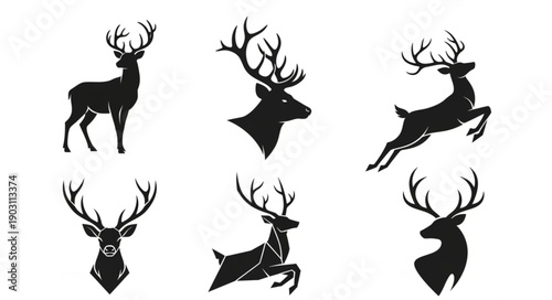 Collection of Deer Silhouettes in Various Poses and Styles.