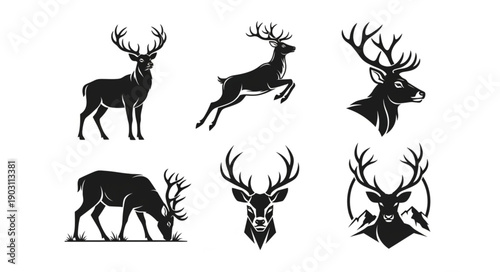 Collection of Deer Silhouettes in Various Poses and Styles.