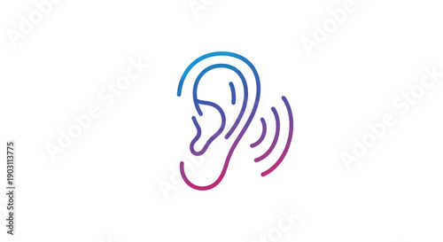Modern gradient line art ear icon symbolizing audio perception and active listening
