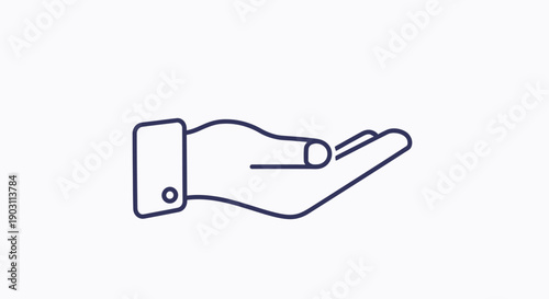 Minimalist line art icon of an open hand ready to receive or offer assistance concept