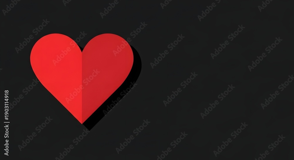 Obraz premium A red heart symbol casting a shadow on a dark background viewed from the front