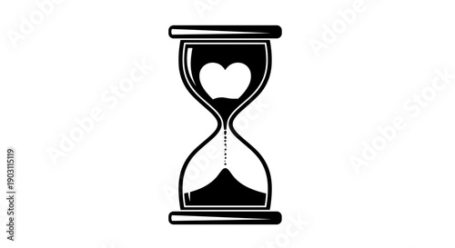 Hourglass with Heart Shaped Sand Falling.