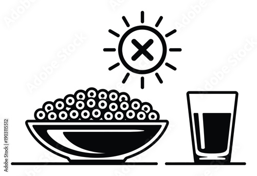 Icon of Cereal Bowl, Glass of Water, and Sun with a Cross