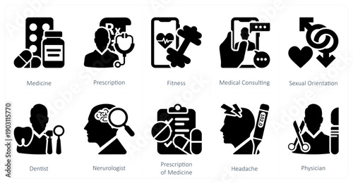 A set of 10 mix icons as medicine, prescription, fitness