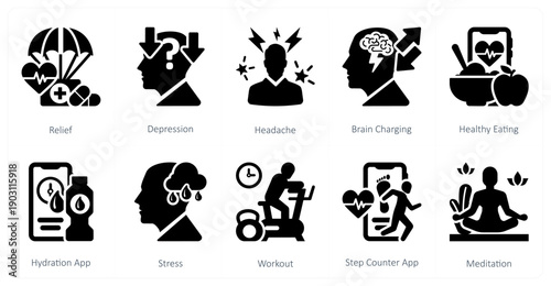 A set of 10 mix icons as relief, depression, headache
