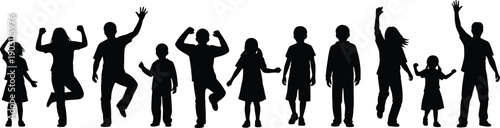 Silhouettes of people celebrating with arms raised in joyful unity