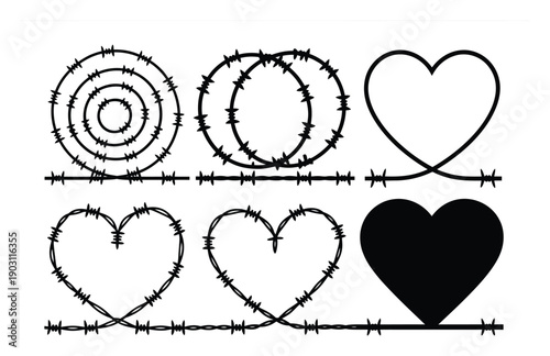 Barbed Wire Heart and Circle Designs with Spikes