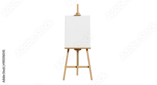 Wooden easel with blank canvas isolated PNG, art stand for painting and drawing on transparent background, artist equipment