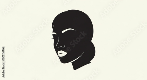 Silhouette of a womans face minimalist black and white profile illustration for beauty and fashion concepts isolated on a neutral background