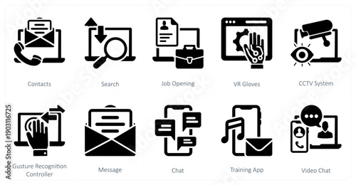 A set of 10 mix icons as vr glasses for a pc, vr controller, gamepad