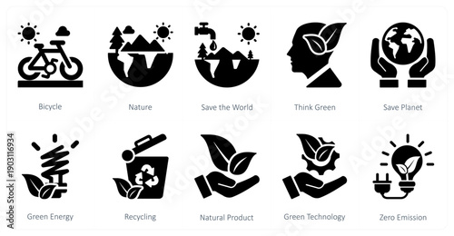 A set of 10 mix icons as bicycle, nature, save world