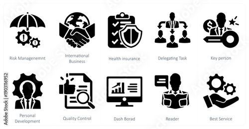 A set of 10 mix icons as risk management, international business