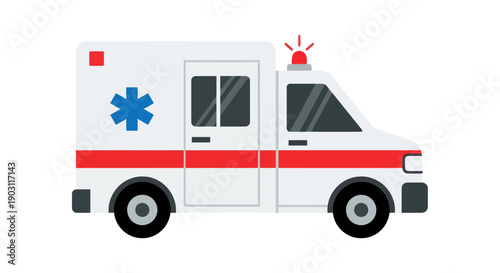 White Ambulance with Red Stripes and Blue Star of Life