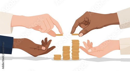 Diverse Hands Stacking Coins in Business Collaboration Concept