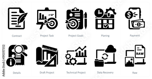 A set of 10 mix icons as engagement, rings, groom and bride