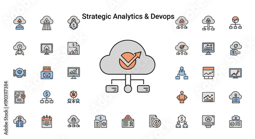 Strategic Analytics and DevOps Icons: Cloud, Data, Workflow, Strategy, Technology