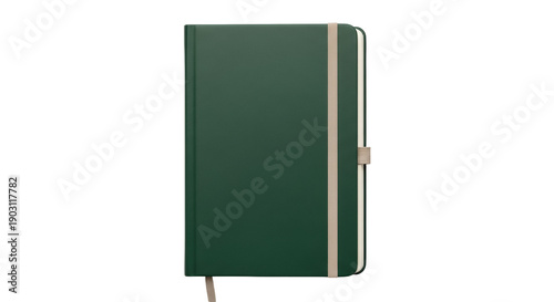 Foto Dark green notebook isolated PNG on transparent background, blank journal with e
