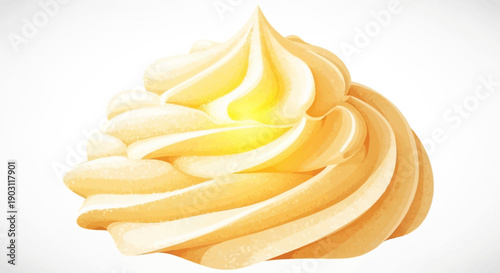 Stylized vector illustration of a delicious yellow vanilla whipped cream swirl dessert topping on